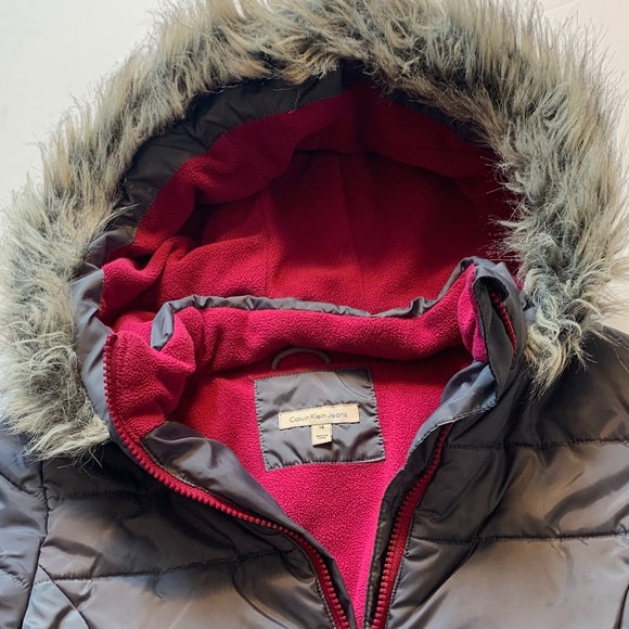 Calvin Klein Jeans, girls size 14, Gray and fuchsia, Hooded Jacket - Picture 3 of 10